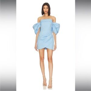 Elliatt Strapless Off Shoulder Light Blue Holiday Cocktail Mini Dress Size Small